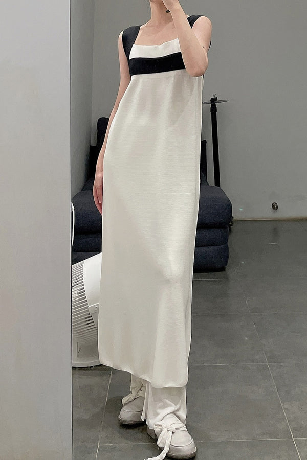 SWAYING/KNIT silk contrast color shoulder strap dress SW211LS22 PS7